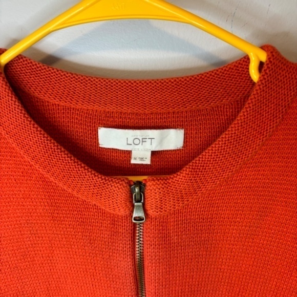 Loft Women's Cropped 3/4 Sleeve Cotton Knit Orange Zippered Cardigan, SZ M - Picture 8 of 9